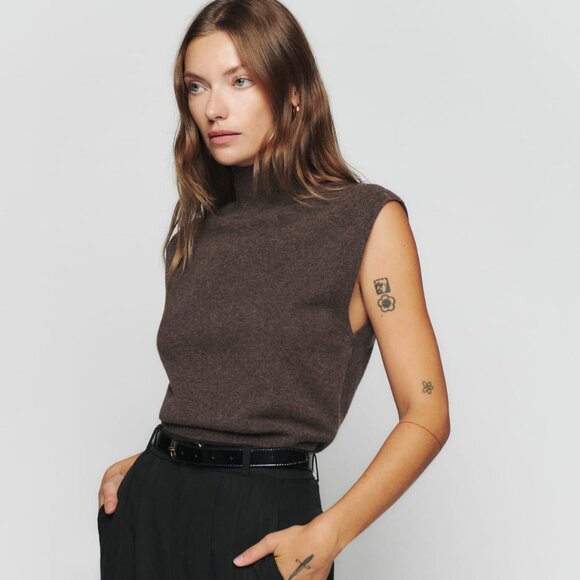 Reformation Arco Cashmere Sleeveless Turtleneck Sweater Vest XS 0 2 Hedgerow - Picture 1 of 6